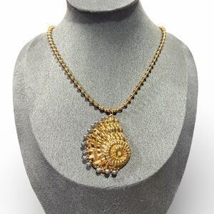 18K Gold Plated Nautilus Shell Necklace with Pearl Accents